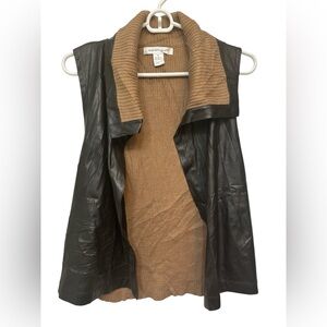August Silk Vegan Leather & Knit Vest XL Brown Tan Open Front Sleeveless NWOT